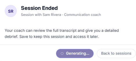 Evro session-ended screen with the scorecard and strategy report ready to view